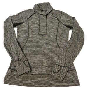 Lululemon Think Fast Pullover 1/4 Zip Coco Pique Black Front Pocket Size 10